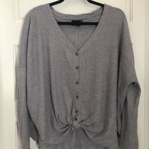 Long Sleeve Henley Tie Front Top